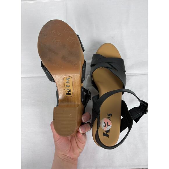 Korks Wooden Sandals Bagley Leather Platform Clogs Boho Chic Coastal Cowgirl - Picture 6 of 8